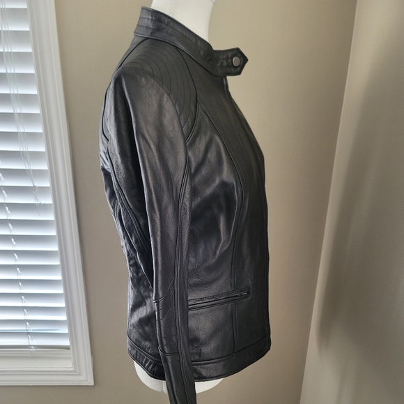 Bh Sophisticates Black Lamb Leather Jacket Blazer Moto NEW Size M #1268 - Picture 8 of 16